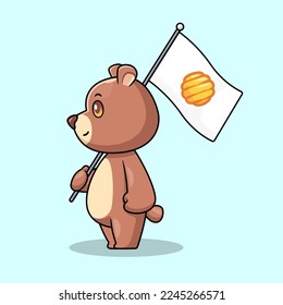 oso lindo sosteniendo la bandera ondeando el vector de caricatura de honeycomb