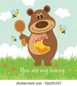 Cute bear with honey