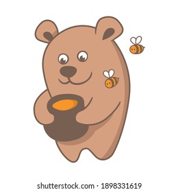 Cute bear with honey and bees