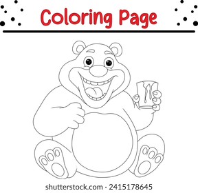 cute bear with honey glass coloring page for kids.