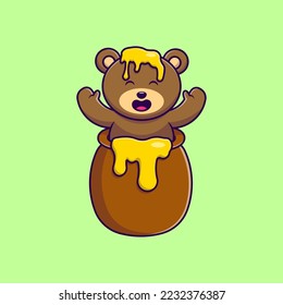 Cute Bear In Honey Jar Cartoon Vector Icons Illustration. Flat Cartoon Concept. Suitable for any creative project.