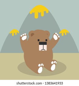 Cute bear with honey mountain