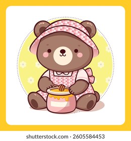 Cute bear with honey pot digital art birthday party baby shower
