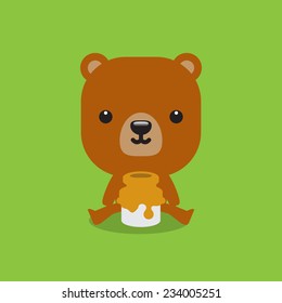 Cute Bear with Honey - Vector