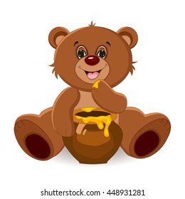 Cute Bear with Honey - Vector