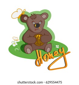 Cute Bear with Honey - Vector