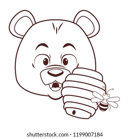 Cute bear and honeycomb bee
