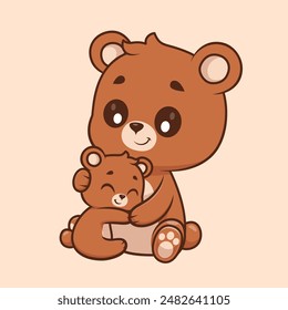 Cute Bear Hug Baby Bear Cartoon Vector Icon Illustration. Animal Nature Icon Concept Isolated Premium Vector. Flat Cartoon Style