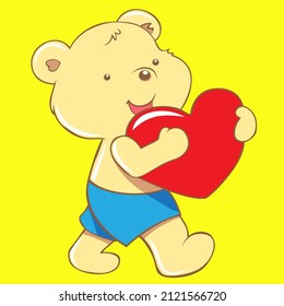cute bear hugging big red heart