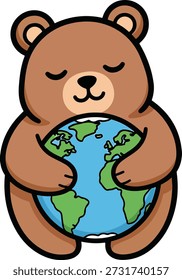 Cute Bear Hugging Earth Eco Cartoon