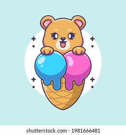 Cute bear with ice cream cone cartoon