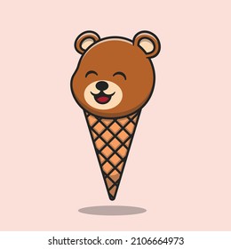 Cute bear ice cream cone cartoon vector icon illustration. animal food icon concept isolated premium vector. flat cartoon style