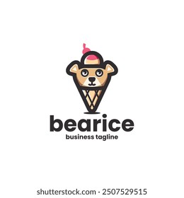 cute bear ice cream logo vector