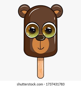 Cute bear ice cream with very big eyes.  Adorable animal, print for kids. Preschool design for t shirt