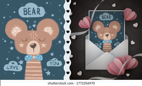 Cute-Bär-Idee für Grußkarte.