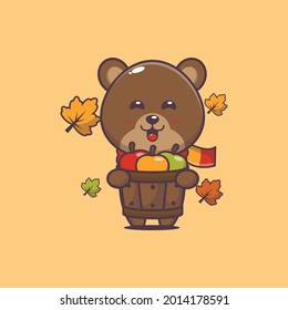 cute bear illustration. autumn session. Vector isolated flat illustration for poster, brochure, web, mascot, sticker, logo and icon. 
