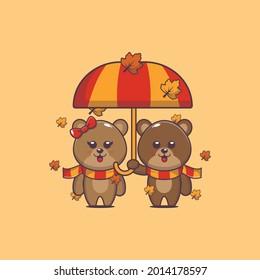 cute bear illustration. autumn session. Vector isolated flat illustration for poster, brochure, web, mascot, sticker, logo and icon. 