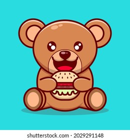cute bear illustration eating burger