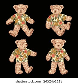 Cute bear illustration material wearing aloha shirt,