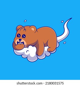 cute bear illustration on a cloud suitable for mascot sticker and t-shirt design