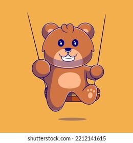 cute bear illustration play swing suitable for mascot sticker and t-shirt design