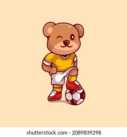 cute bear illustration playing football, suitable for mascot designs or cute bear t-shirts playing football