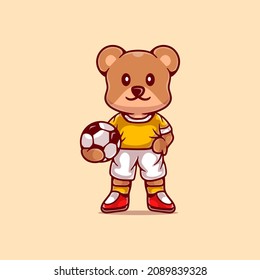 cute bear illustration playing football, suitable for mascot designs or cute bear t-shirts playing football
