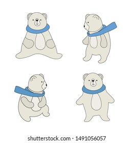 Cute bear illustration set. Hand drawn  teddies collection.