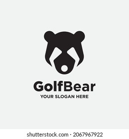 cute bear illustration with stick and ball for golf company