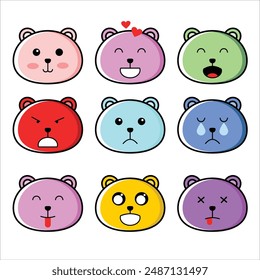 Cute Bear Illustration Sticker Pack Emoticon For Kids