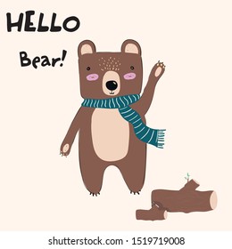 cute bear illustration vector design for kids tee