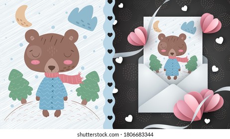 Ilustración de oso lindo - idea para tarjeta de saludo.