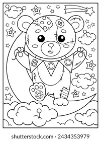 Cute bear with the inscription Boo. Coloring book for children. Coloring book for adults. Halloween.