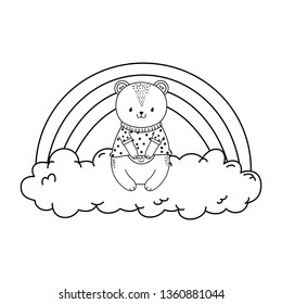 cute bear inthe clouds with rainbow