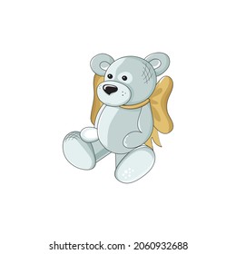 Cute bear isolated on white background. Greeting sweet postcard.Vector illustration. Hand drawn