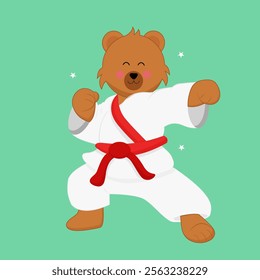 Cute bear Karate Cartoon Vector Icon, sticker, mascot Illustration