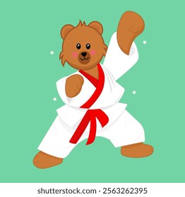 Cute bear Karate Cartoon Vector Icon Illustration. Animal Sport Icon Concept Isolated Premium Vector. Flat Karate Cartoon Style