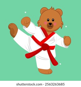 Cute Bear Karate Cartoon Vector Icon Illustration, Cute bear Karate Cartoon Vector Icon, sticker, mascot Illustration. Animal Sport Icon Concept Isolated Premium Vector. Flat Karate Cartoon Style