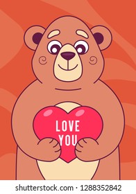 cute bear keeps heart in its paws. character vector illustration