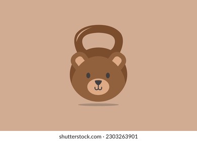 Cute Bear Kettle Bell Fitness GYM Logo design template element vector