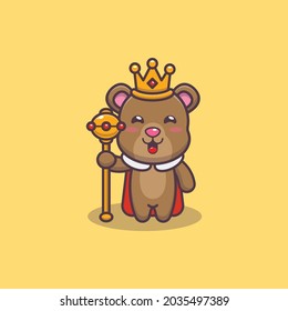 Cute bear king. Cute animal cartoon illustration. Flat isolated vector illustration for posters, brochures, web, mascots, stickers, logos and icons.