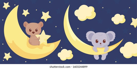 Cute bear and koala cartoon design, Animals zoo life nature character childhood and adorable theme Vector illustration