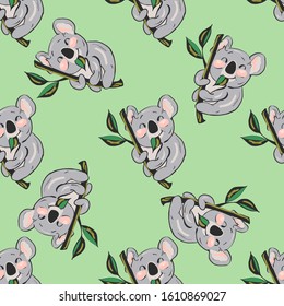 Cute bear koala doodle seamless pattern. Vector background with koalas can be used for baby textile, tshirt, wallpapers, posters. Vector illustration.