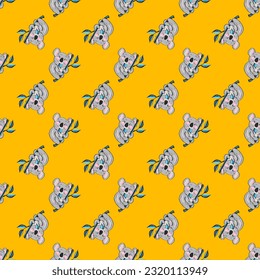 Cute bear koala doodle seamless pattern. Vector background with koalas can be used for baby textile, tshirt, wallpapers, posters. Vector illustration.