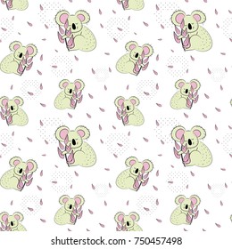 Cute bear koala doodle seamless pattern. Vector background with koalas can be used for baby textile, tshirt, wallpapers, posters and more.