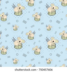 Cute bear koala doodle seamless pattern. Vector background with koalas can be used for baby textile, tshirt, wallpapers, posters and more.