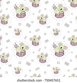 Cute bear koala doodle seamless pattern. Vector background with koalas can be used for baby textile, tshirt, wallpapers, posters and more.