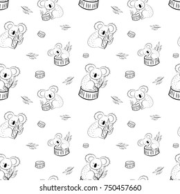 Cute bear koala doodle seamless pattern. Vector background with koalas can be used for baby textile, tshirt, wallpapers, posters and more.