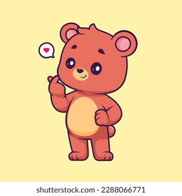 Cute Bear With Korean Love Sign Hand Cartoon Vector Icon Illustration. Animal Love Icon Concept Isolated Premium Vector. Flat Cartoon Style