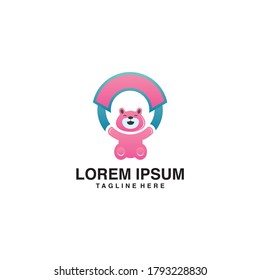 Cute Bear Laughing And Swinging Logo Vector Icon Illustration